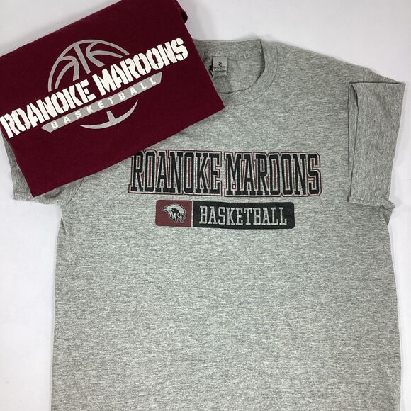 Two Roanoke College Maroons Basketball Tshirts Size Small Gildan Gray Maroon - Picture 1 of 12